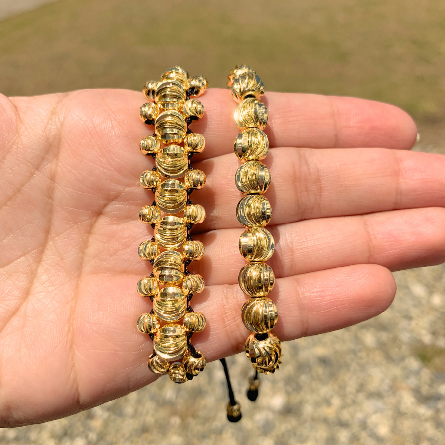 Combo Manillas Diamantadas 3 Carriles + Completa 18 Balines #8 Oro Laminado 18K
