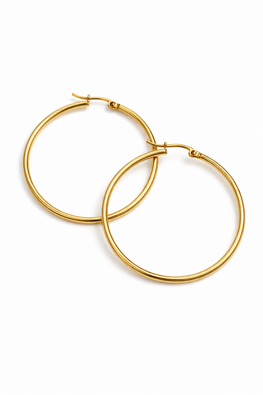 Candongas Clásicas Lisas Grandes Oro Laminado 18K