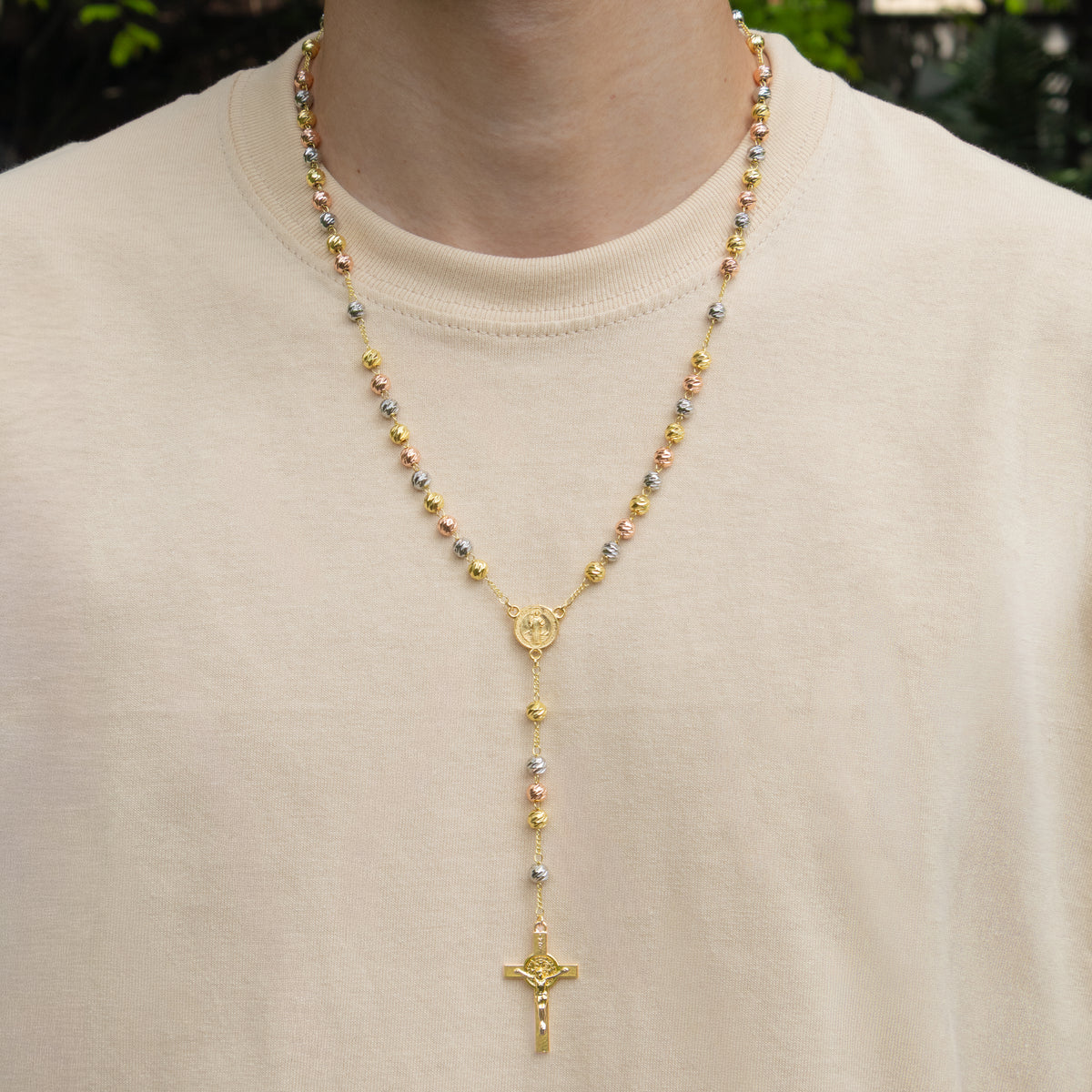 Camándula 3 Colores Diamantada Oro Laminado 18k Balín # 6