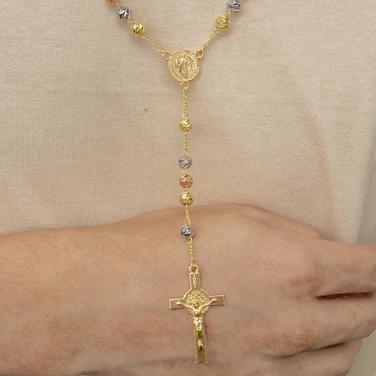 Camándula 3 Colores Diamantada Oro Laminado 18k Balín # 6
