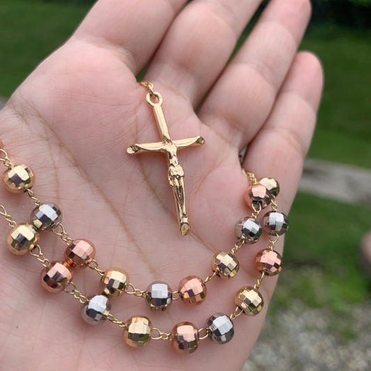 Camándula 3 Colores Diamantada Oro Laminado 18k Balín # 6